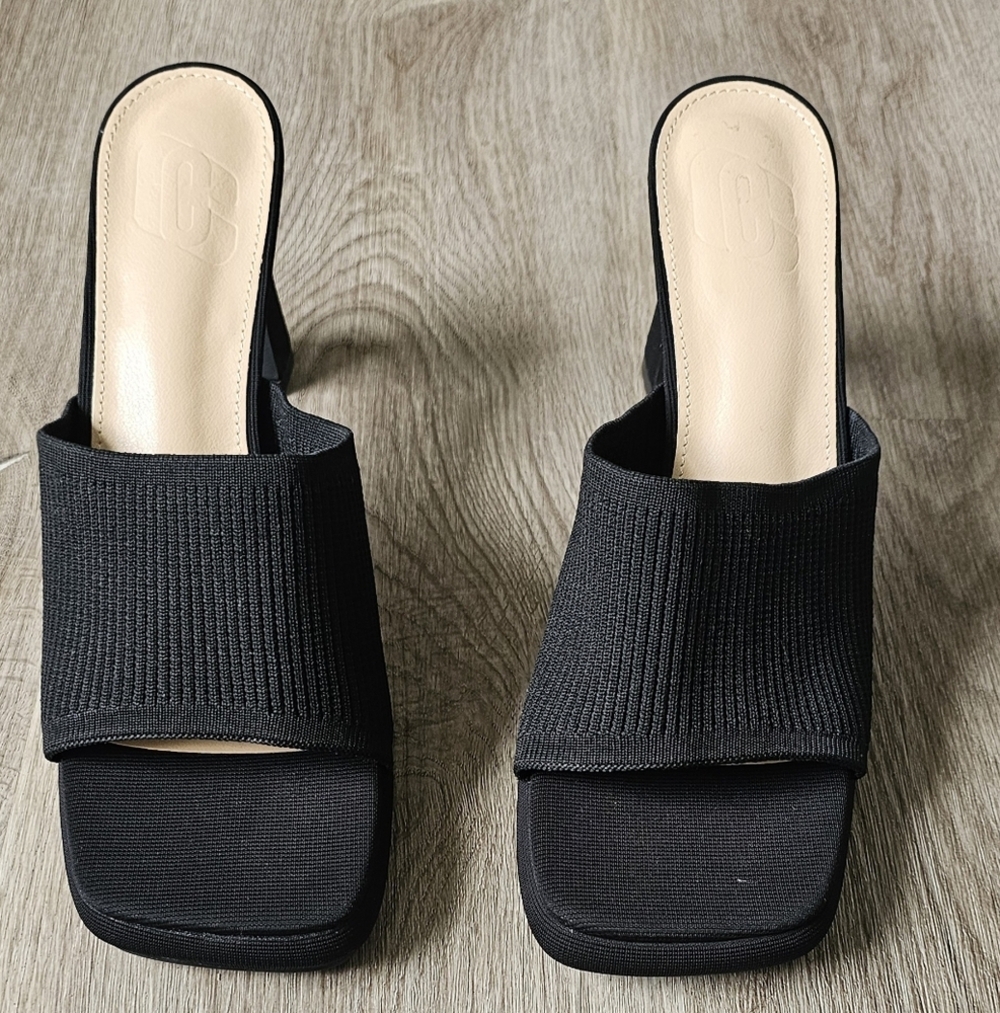Size 10 Black Ribbed Open-Toe Heeled Mules - Picture 3 of 10